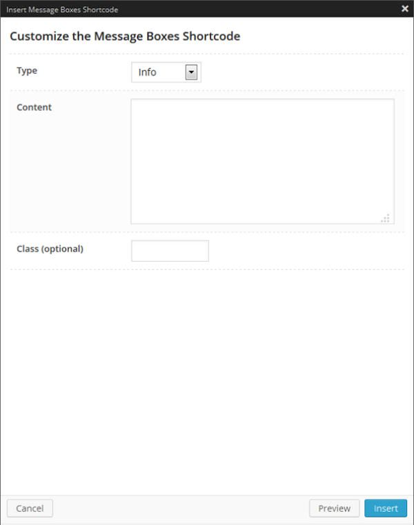Message Box Shortcode Option Panel